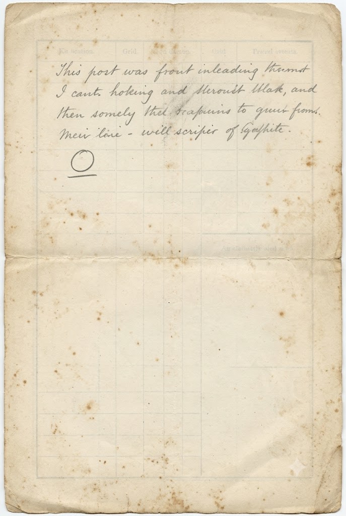 The reverse: a ruled grid, four lines of pencil, and a circle drawn once and underlined.